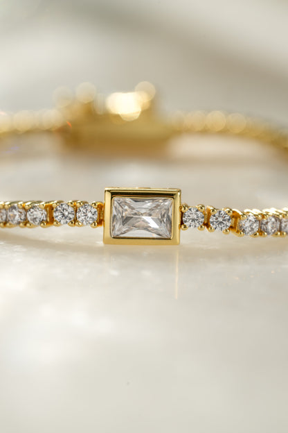 Bezeled Emerald-Cut Charm Tennis Bracelet