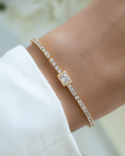 Bezeled Emerald-Cut Charm Tennis Bracelet