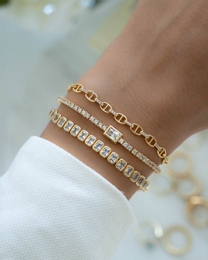 Bezeled Emerald-Cut Charm Tennis Bracelet