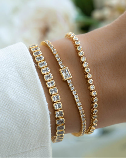 Bezeled Emerald-Cut Charm Tennis Bracelet
