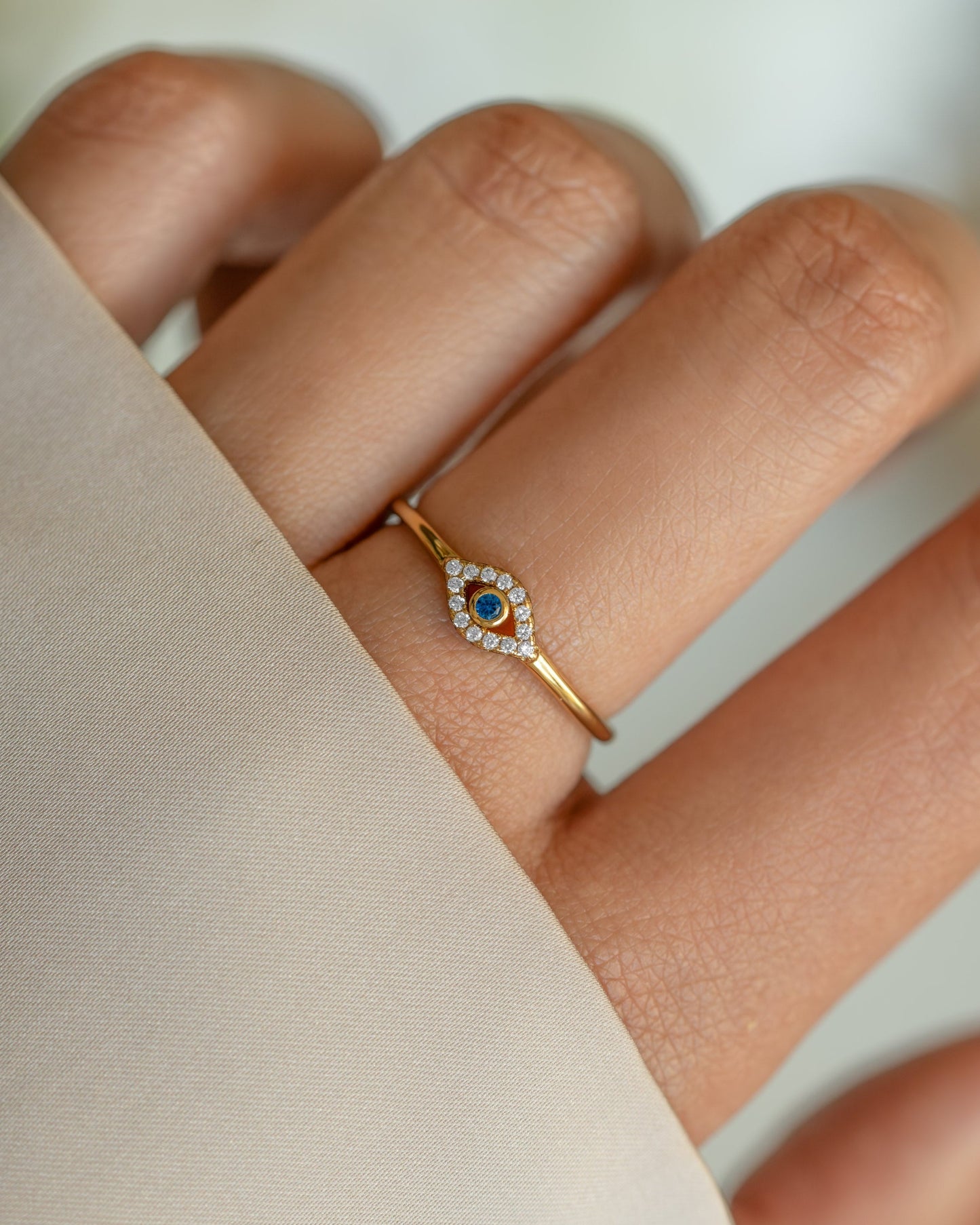 Tiny Blue Evil Eye Ring