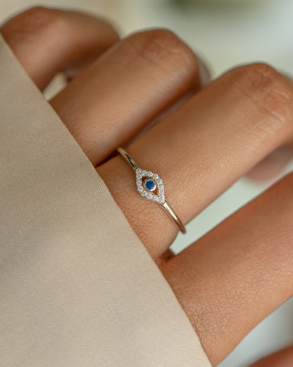 Tiny Blue Evil Eye Ring