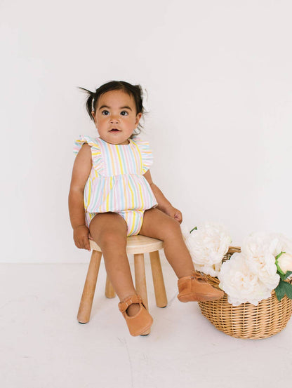 Amelia Romper in Pastel Stripe- Baby Girl Bubble
