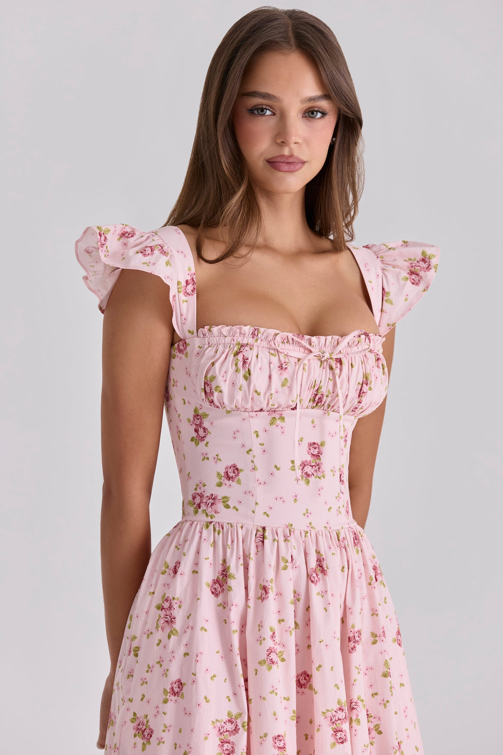pink vintage rose cotton midi sundress