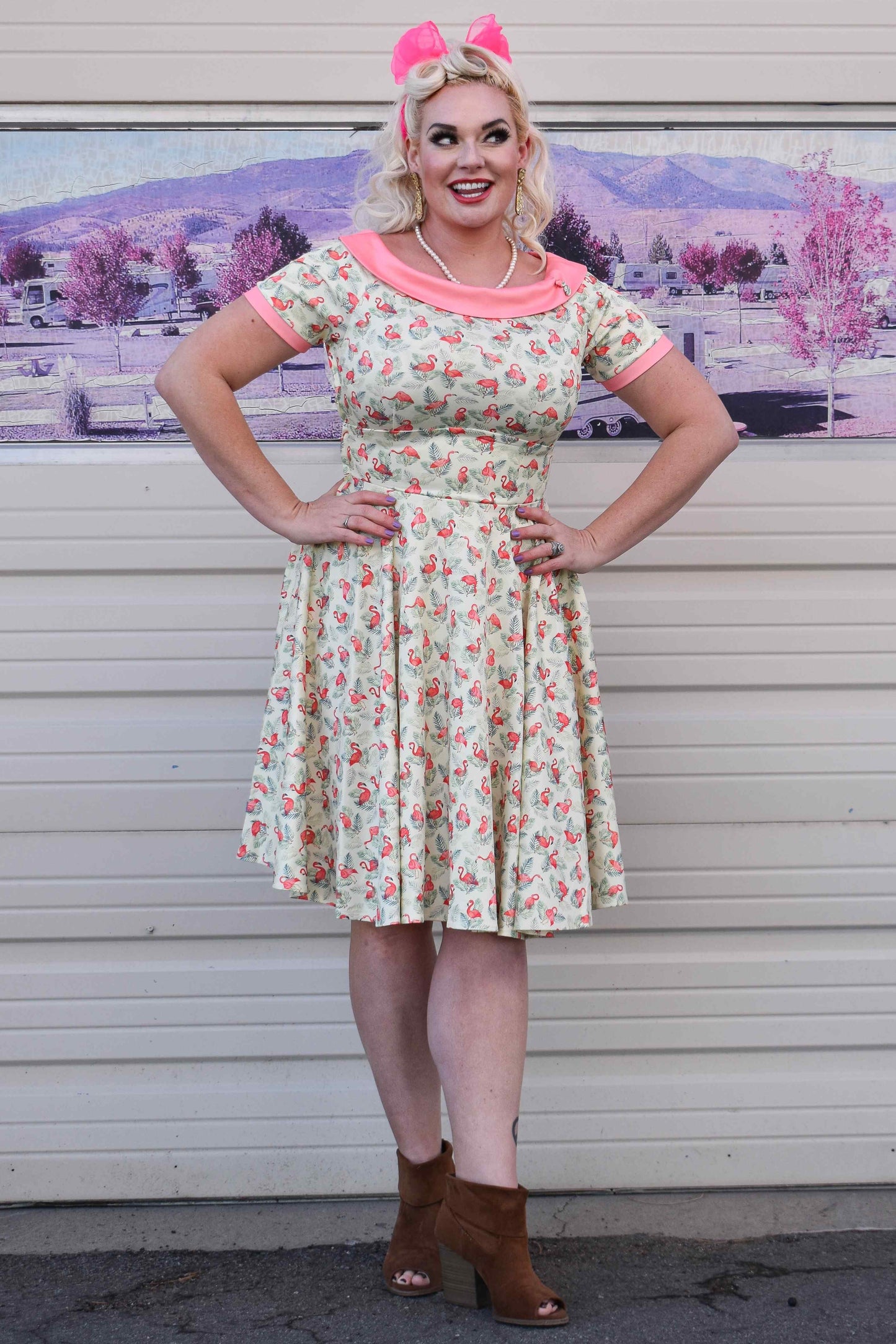 Darlene Pink Flamingo Off Shoulder Dress