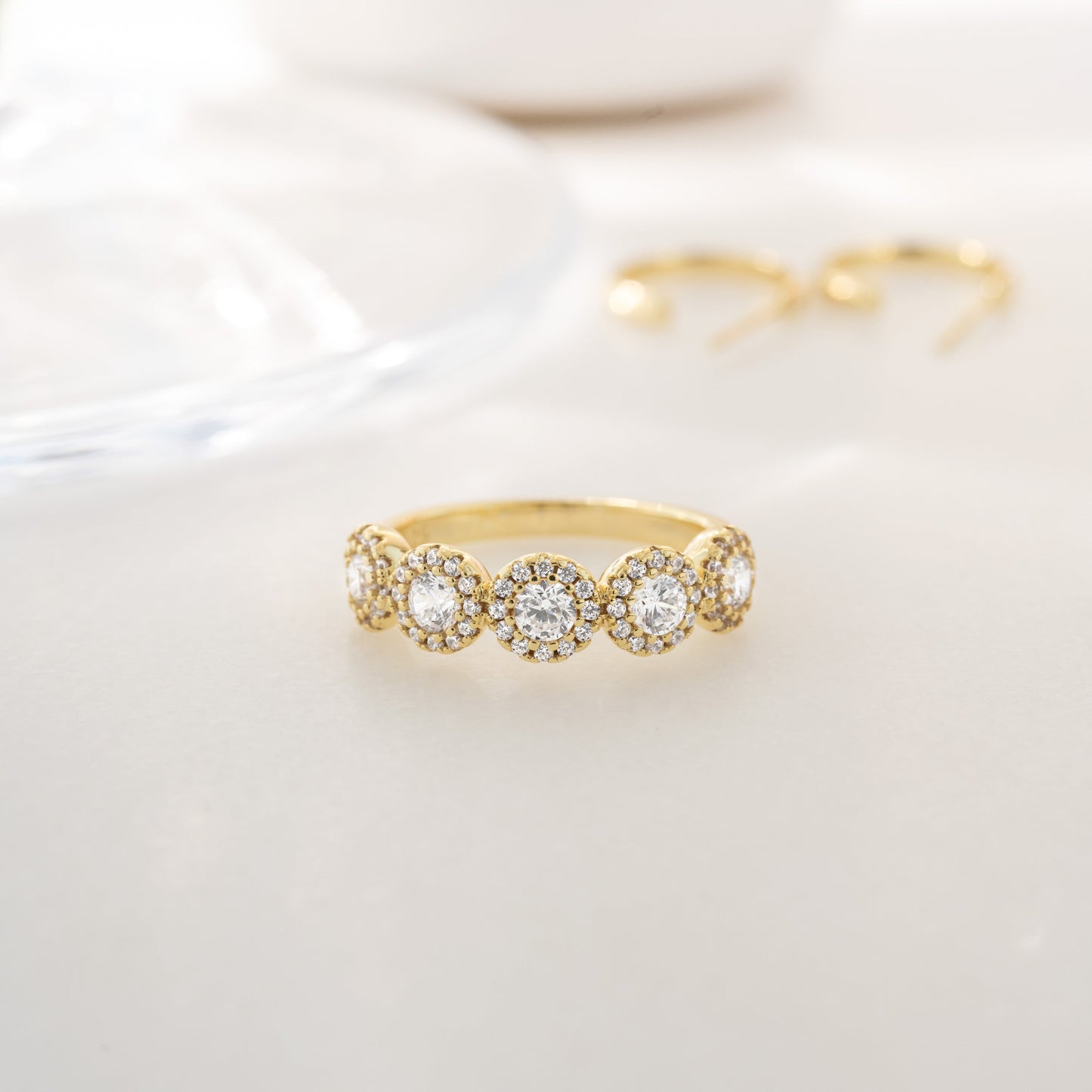 5 Stone Halo Ring