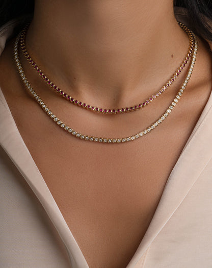 Ruby Bezel Tennis Necklace