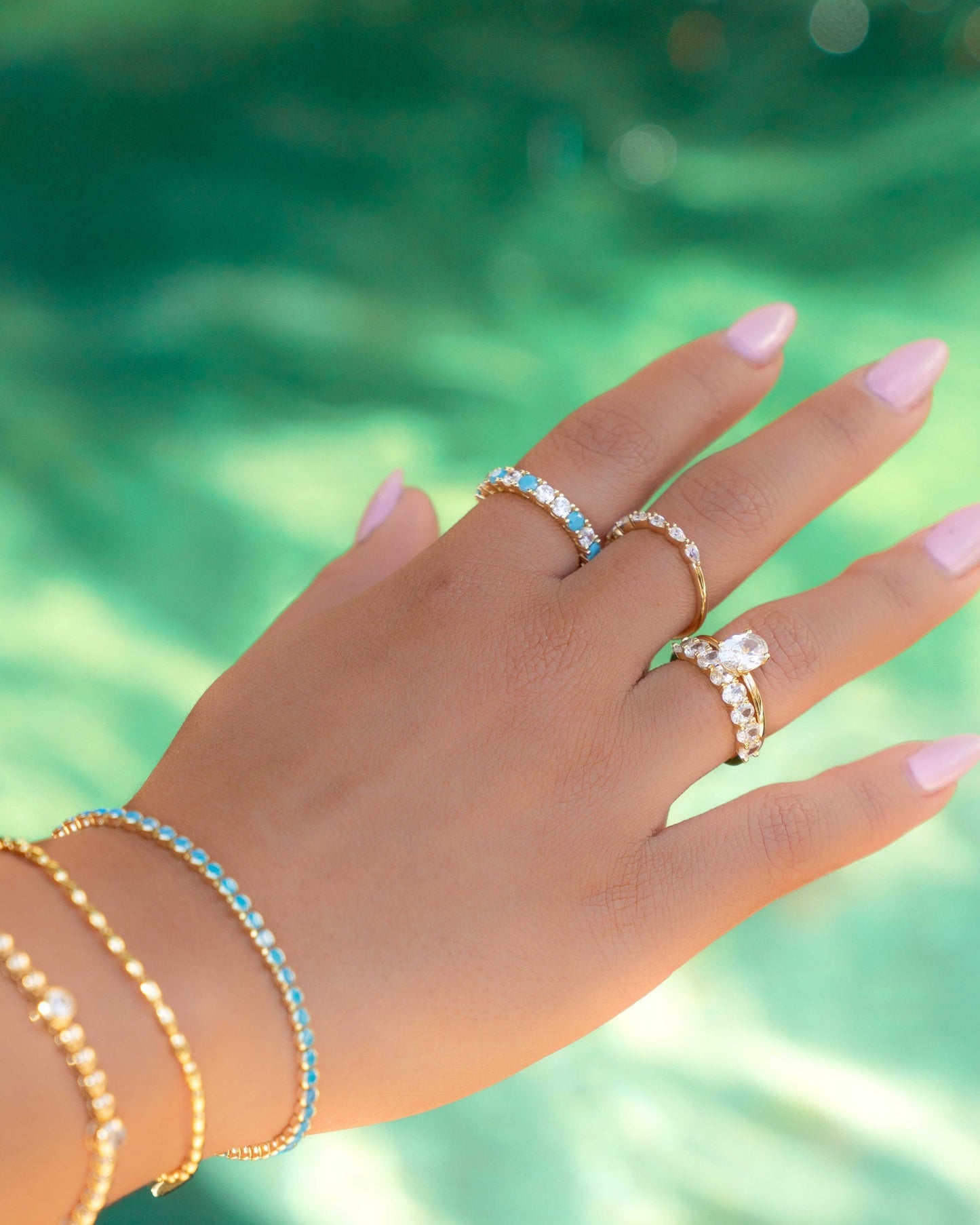 3mm Studded Turquoise Eternity Ring