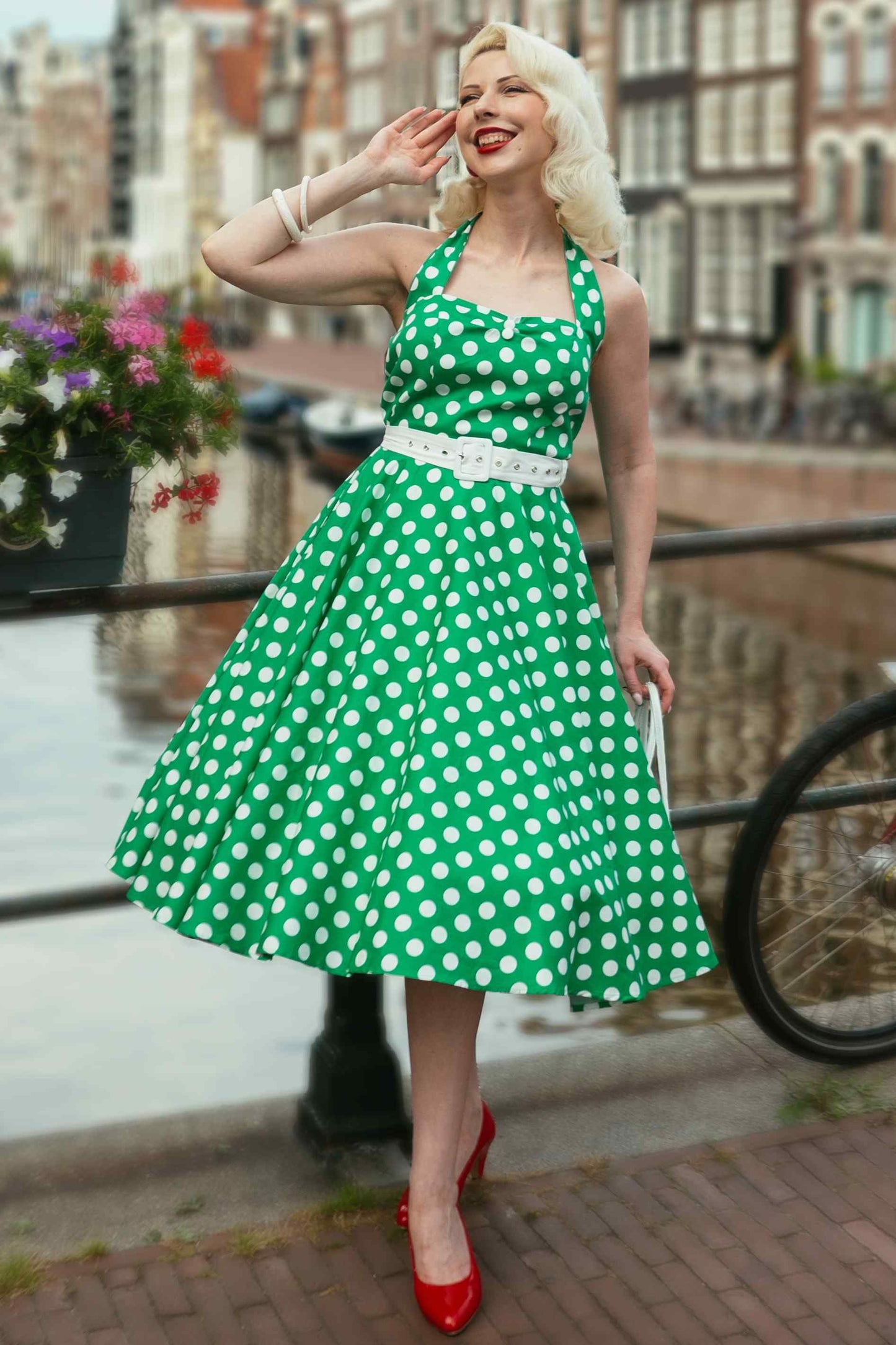 Daisy Green Polka Dot Halter Dress