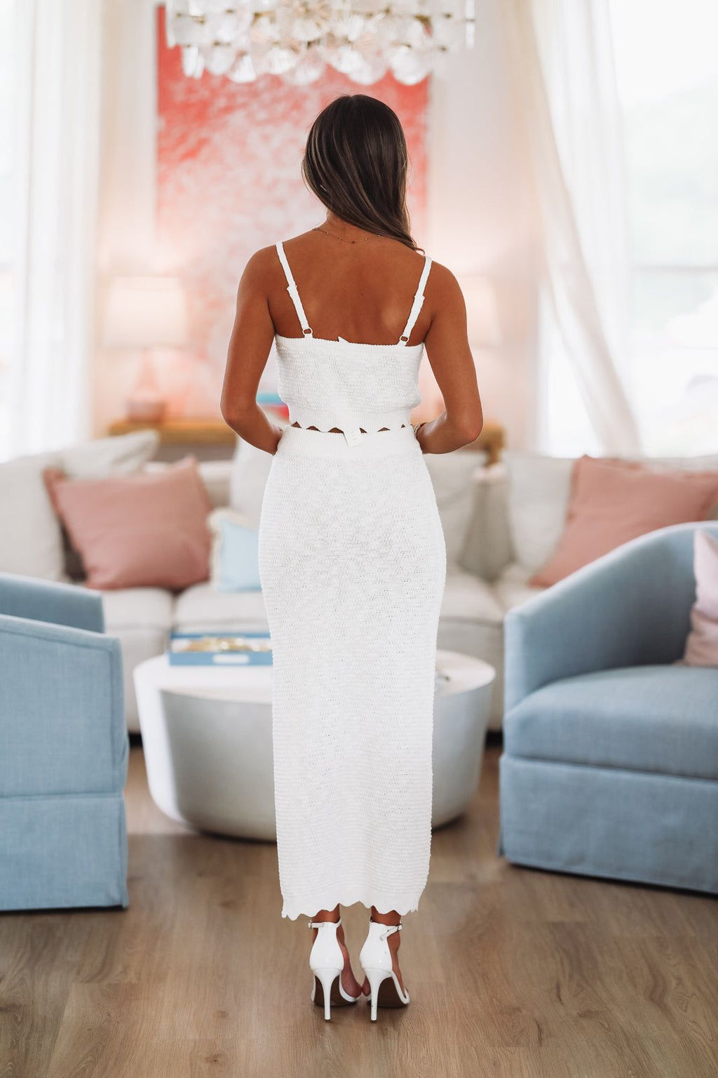 Grecian Coast Top and Midi Skirt Set - Off White