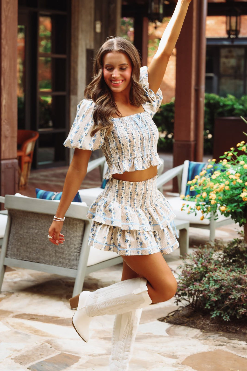 Dearest Ones Mini Skirt - Taupe and Blue