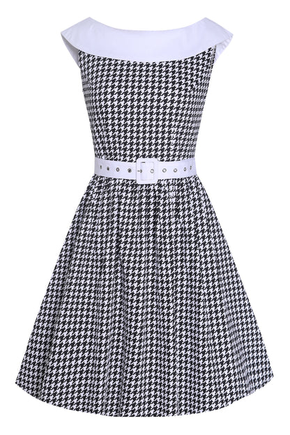 Cindy Houndstooth Roll Collar Dress