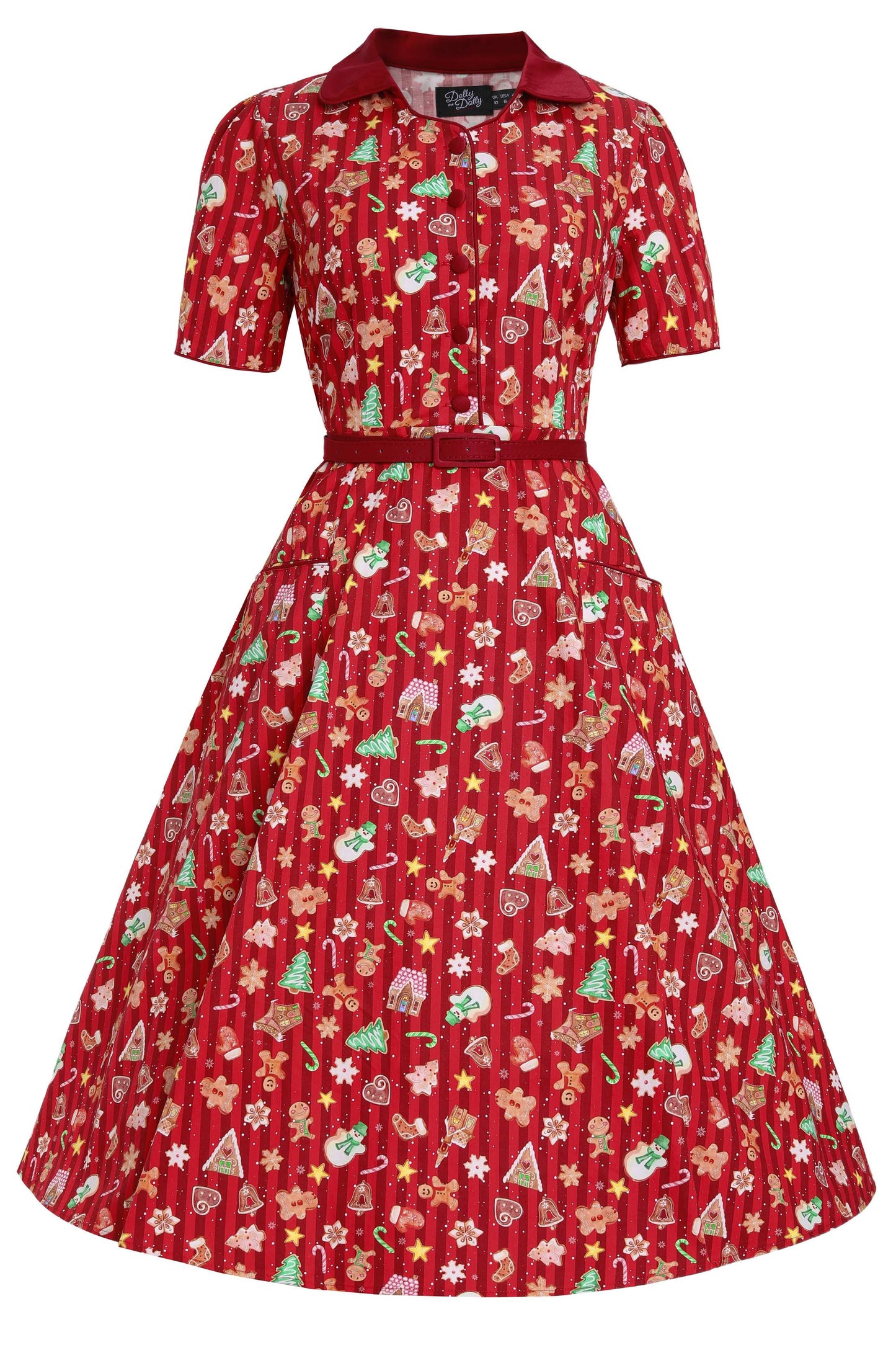 Mabel Red Christmas Gingerbread Cookie Shirt Dress