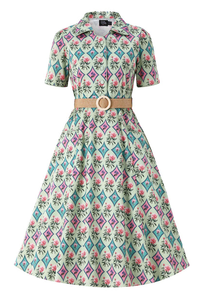 Mabel Quatrefoil Floral Midi Shirt Dress