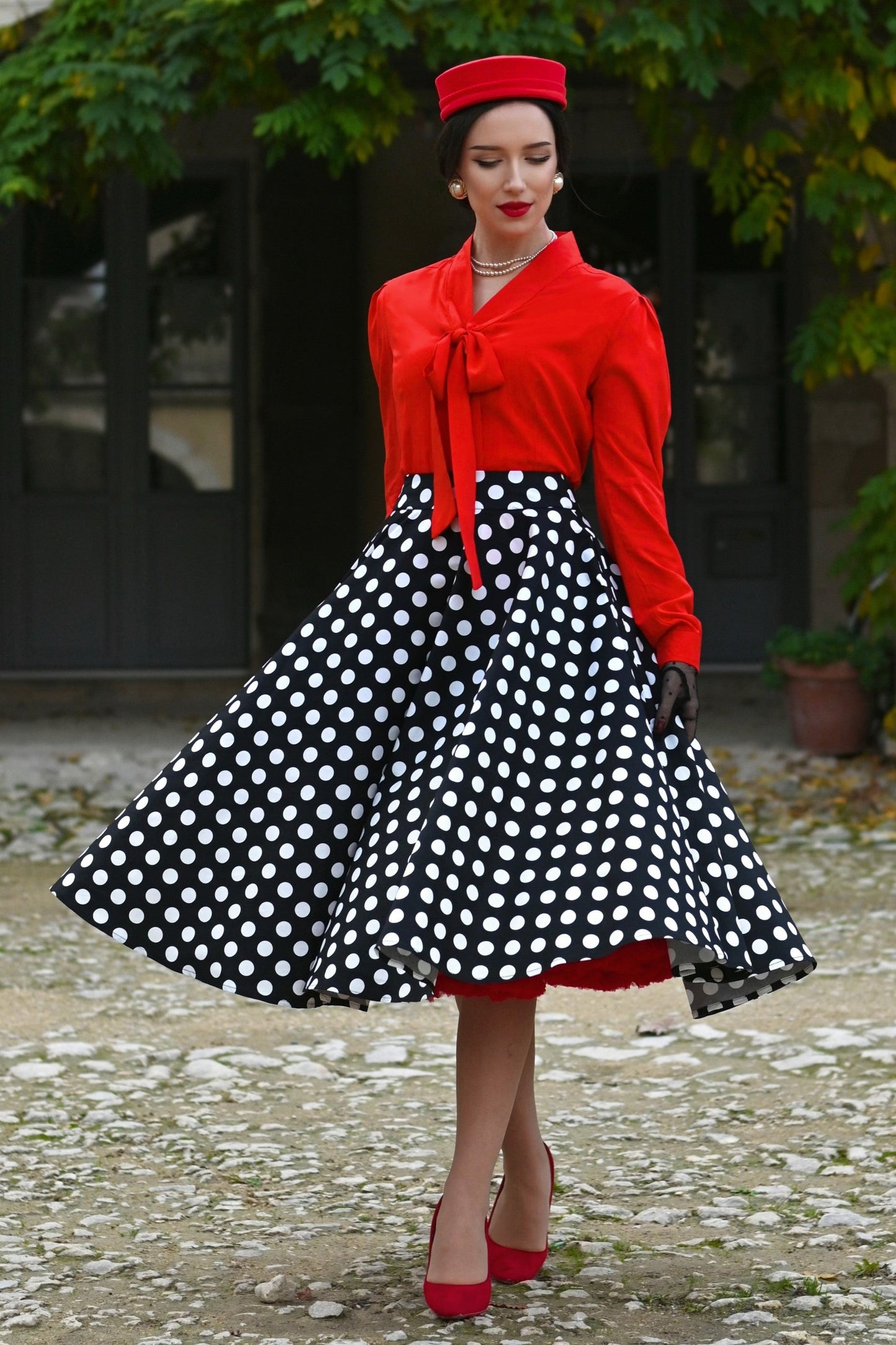 Maisie Black Polka Dot Full Circle Midi Skirt