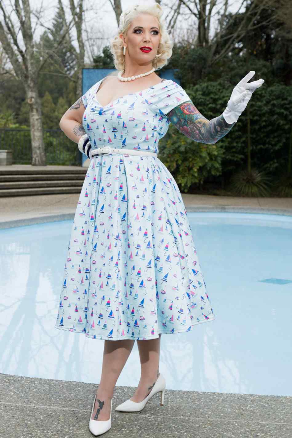 Lily Nautical Sailboat Blue Off Shoulder Dress