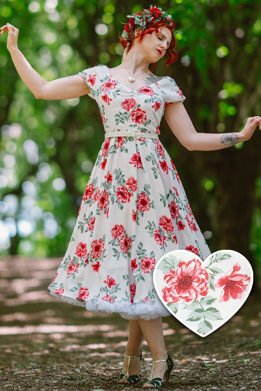 Lily Off Shoulder Floral Swing Dress In White