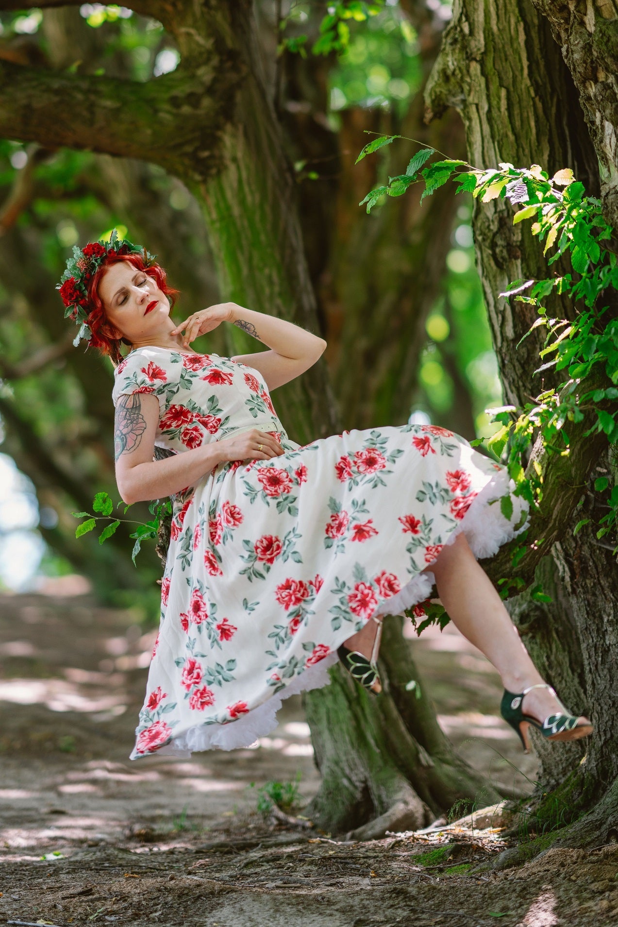 Lily Off Shoulder Floral Swing Dress In White