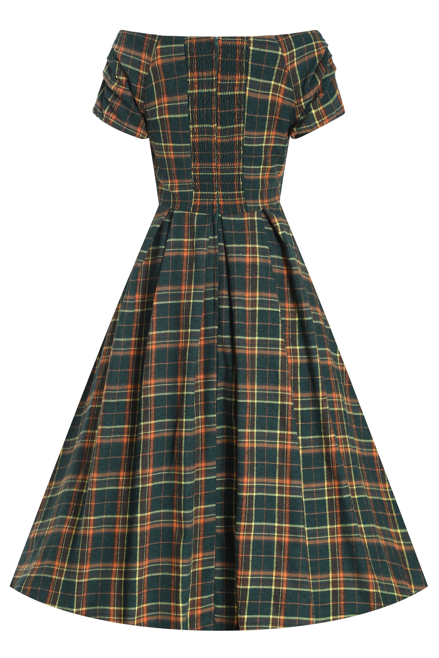 Lily Off Shoulder Green Tartan Check Circle Dress