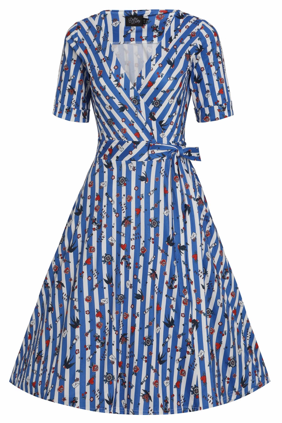 Matilda Old School Tattoo Blue Striped Wrap Dress