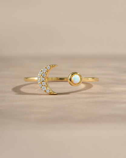 Opal & CZ Moon Ring