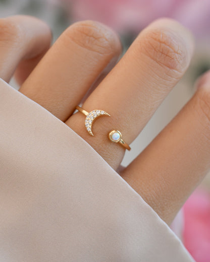 Opal & CZ Moon Ring