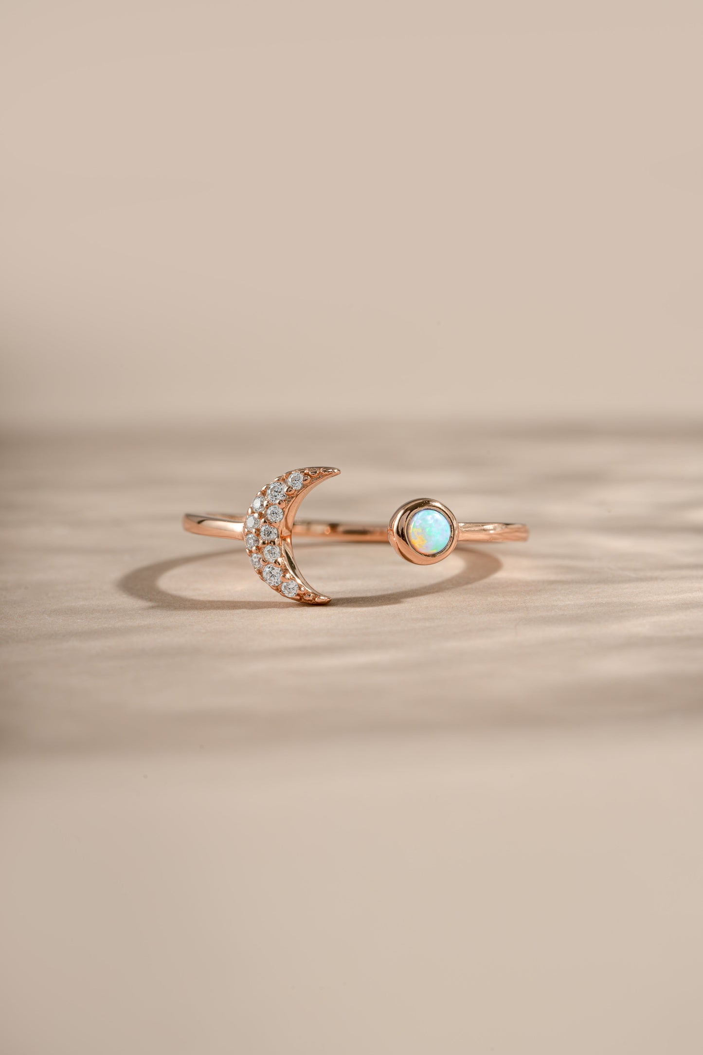 Opal & CZ Moon Ring