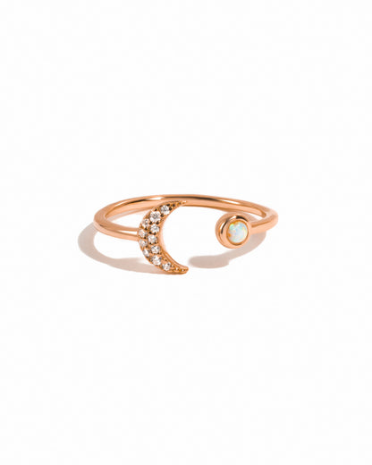 Opal & CZ Moon Ring