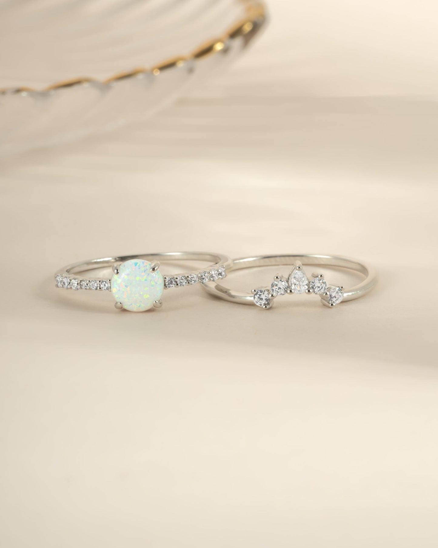 Opal Ring Set w Pave Ring