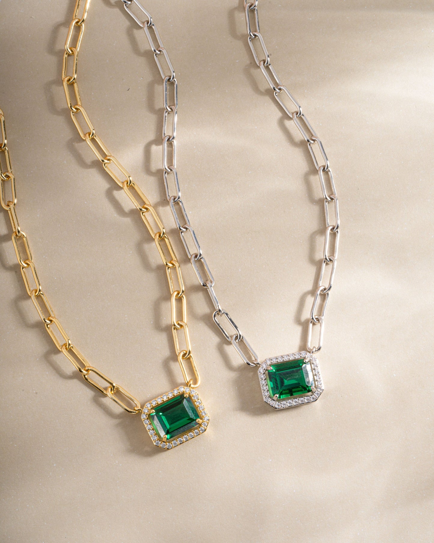 Paperclip Emerald Pendant Necklace