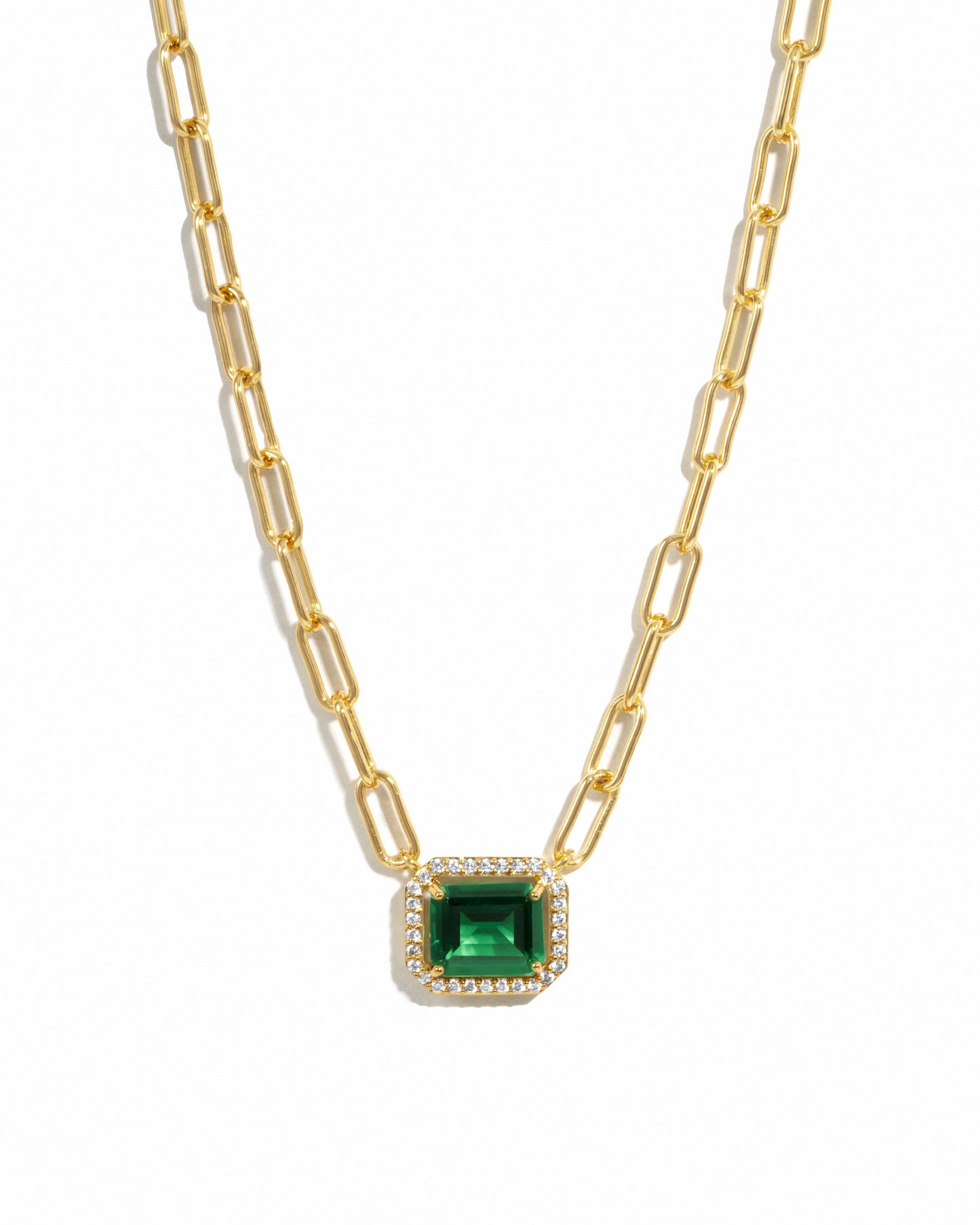 Paperclip Emerald Pendant Necklace