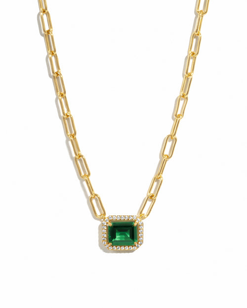 Paperclip Emerald Pendant Necklace