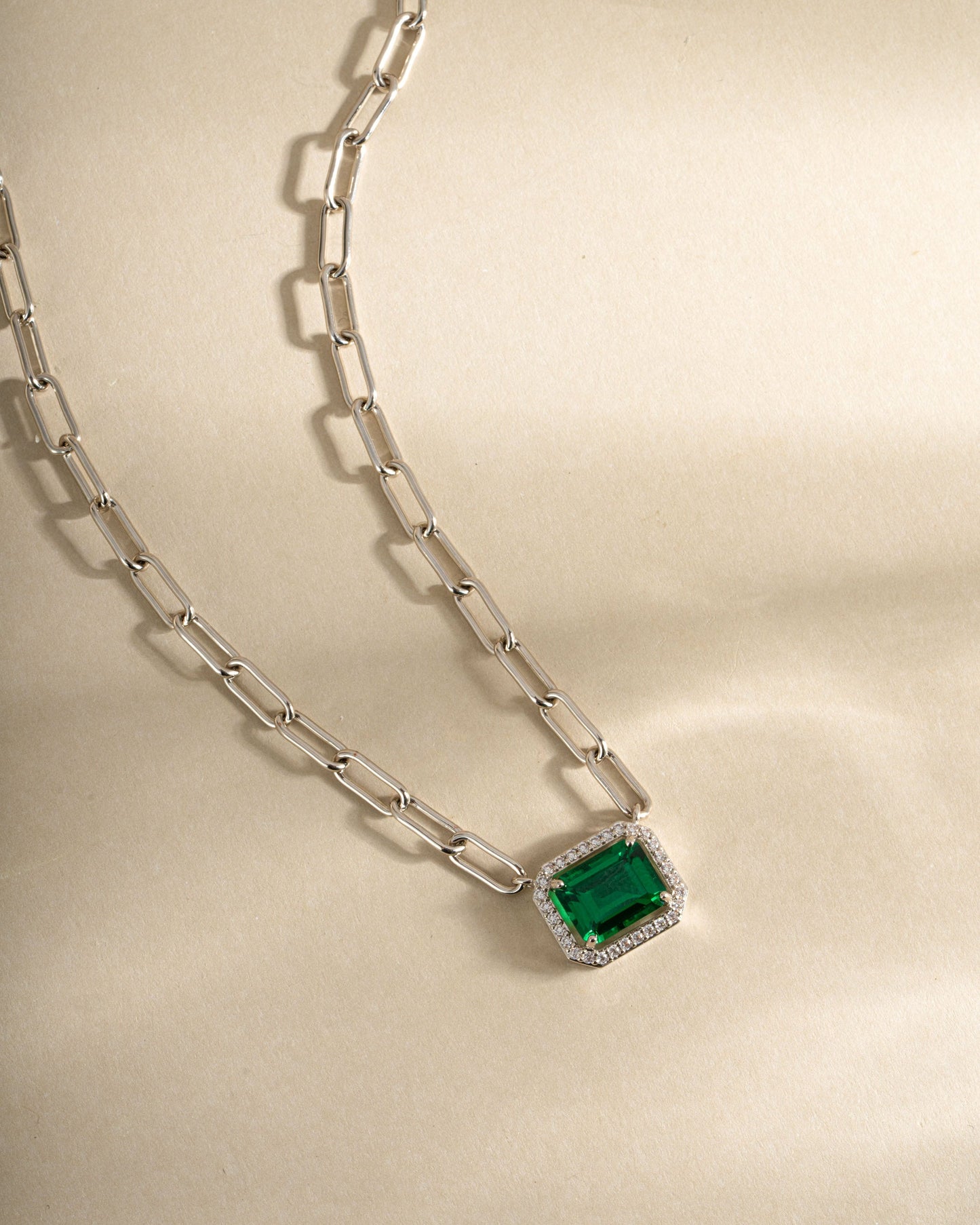 Paperclip Emerald Pendant Necklace