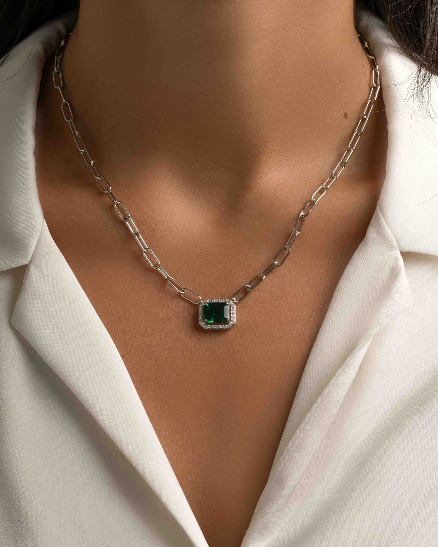 Paperclip Emerald Pendant Necklace
