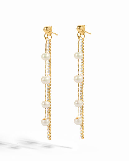 Dangling Bead Pearl Earrings