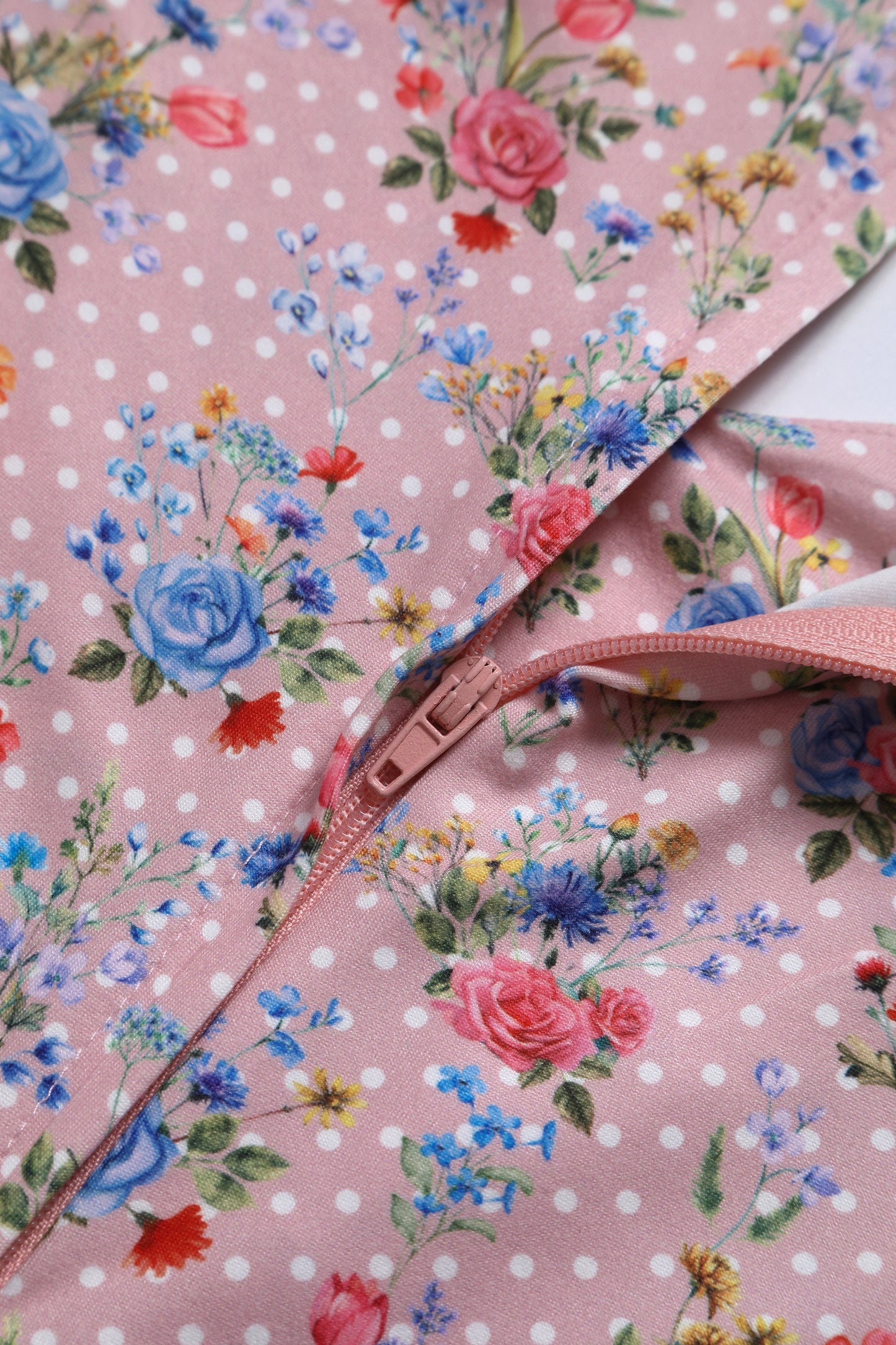 Janice Pink Floral Polka Dot Petal Sleeve Dress