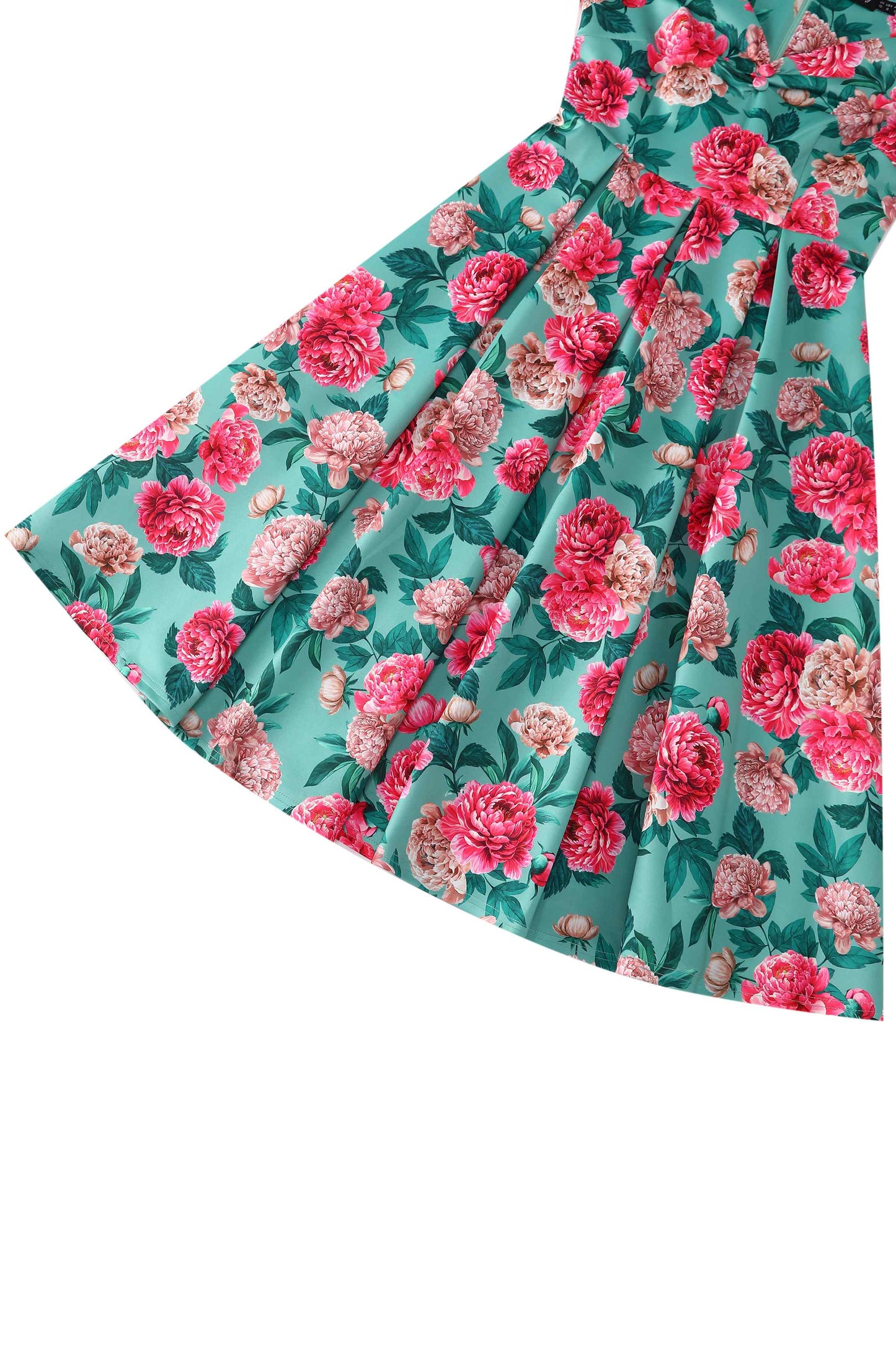 Lily Pink Peony Off Shoulder Dress In Mint Green