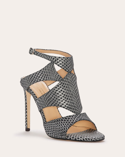 Huzar Cutout Sandals | GUNMETAL SNAKE