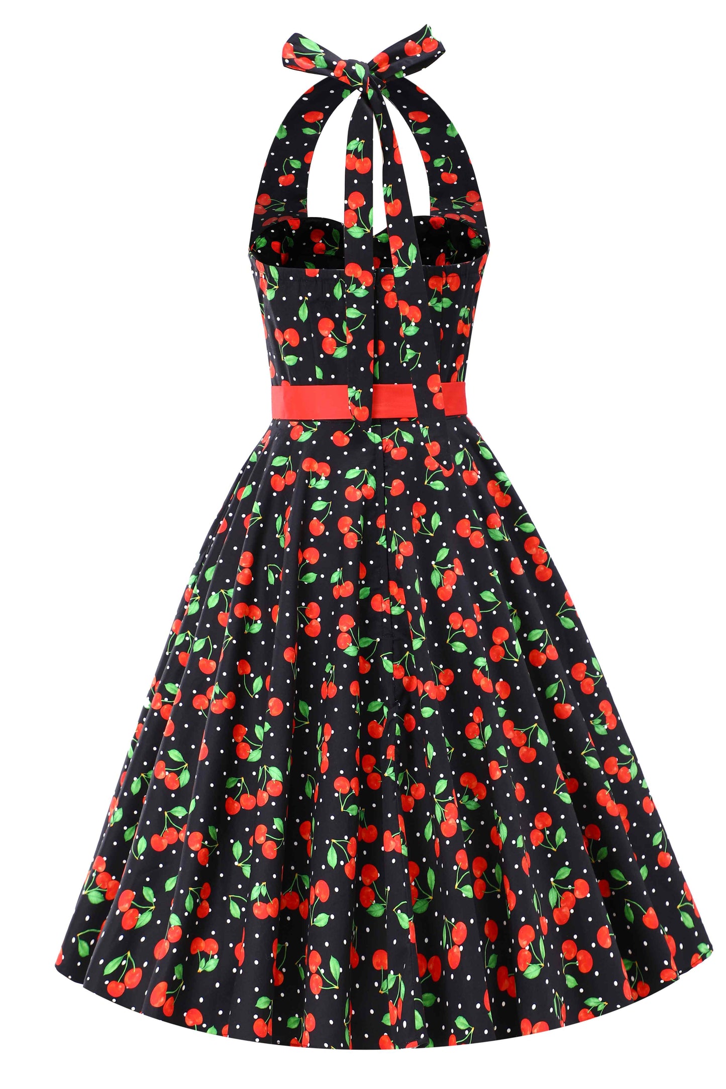 Daisy Red Cherry Halter Dress In Black