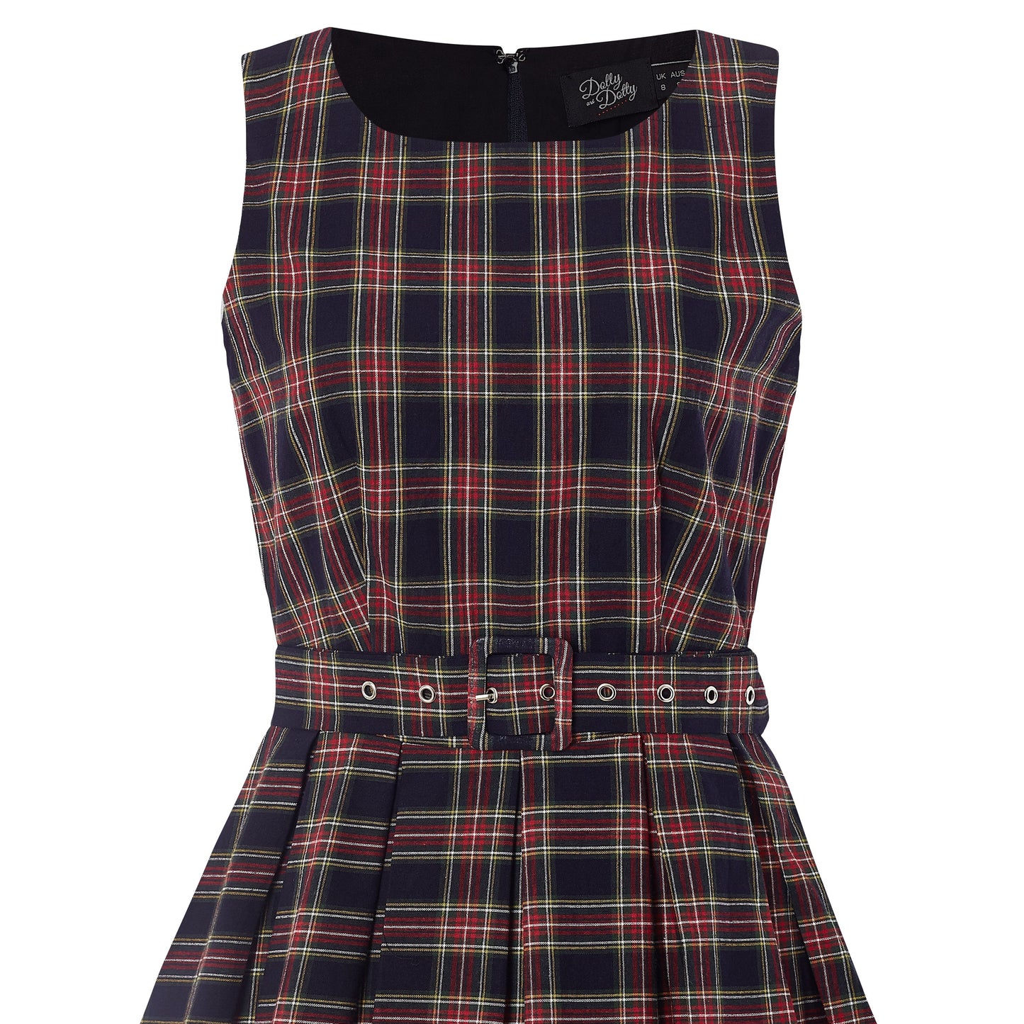 Annie Retro Check Swing Dress in Dark Blue & Red