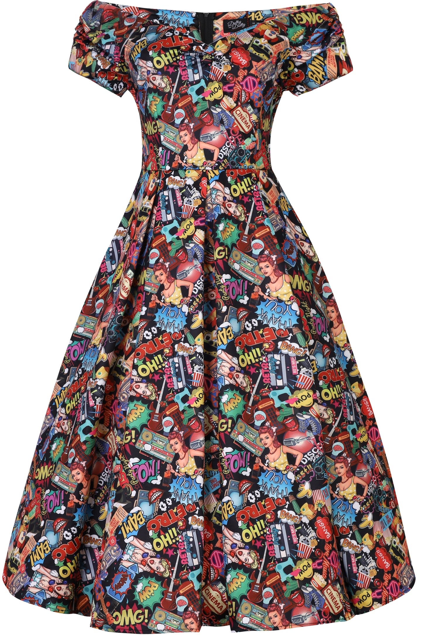 Lily Retro Off Shoulder Pop Art Circle Dress