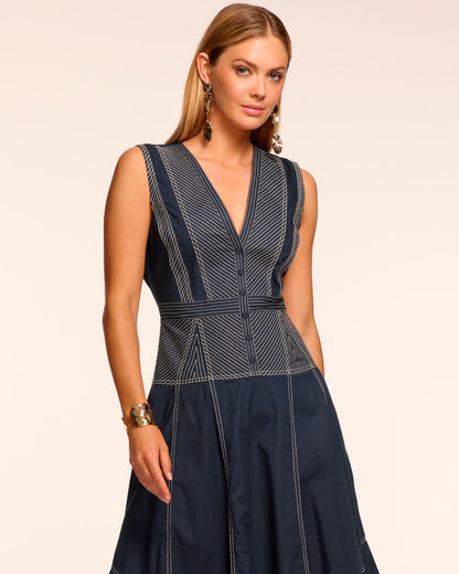 Grega Cotton Poplin V-Neck Midi Dress