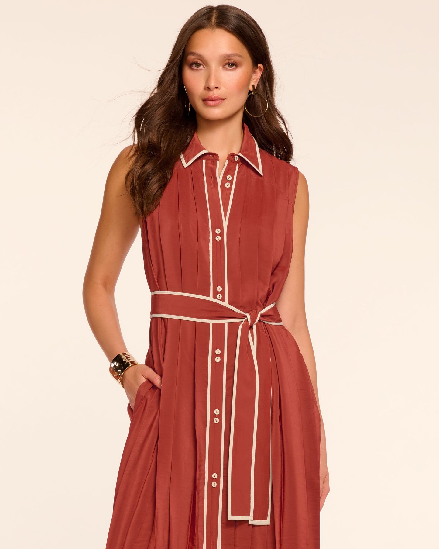 Kenneth Button Down Pleated Midi Dress
