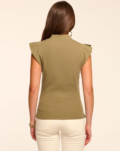 Monroe Cotton Knit Combo Flutter Sleeve Top