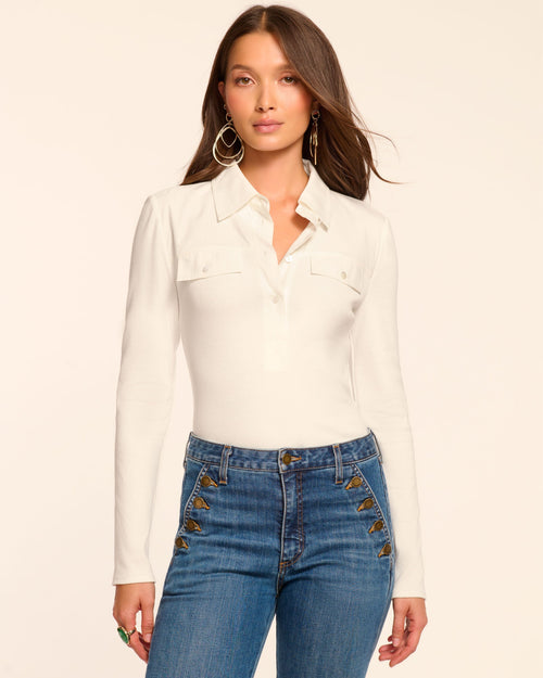 Laurenza Cotton Knit Combo Long Sleeve Top