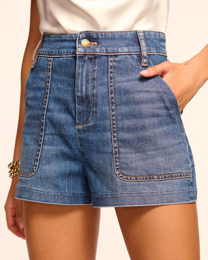 Hilary High Waisted Denim Mini Short | MEDIUM WASH