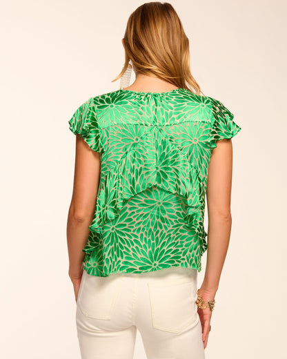Julianne Burnout Flutter Sleeve V-Neck Blouse