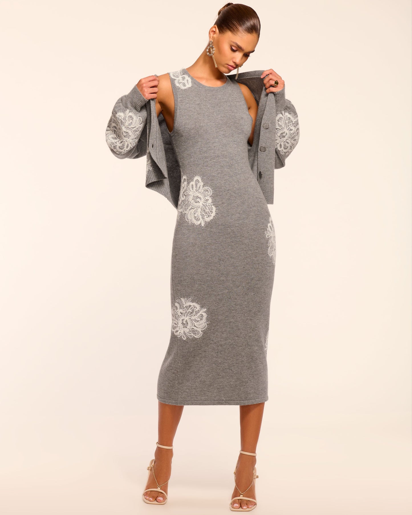 Luciana Wool Embellished Sweater Midi Dress