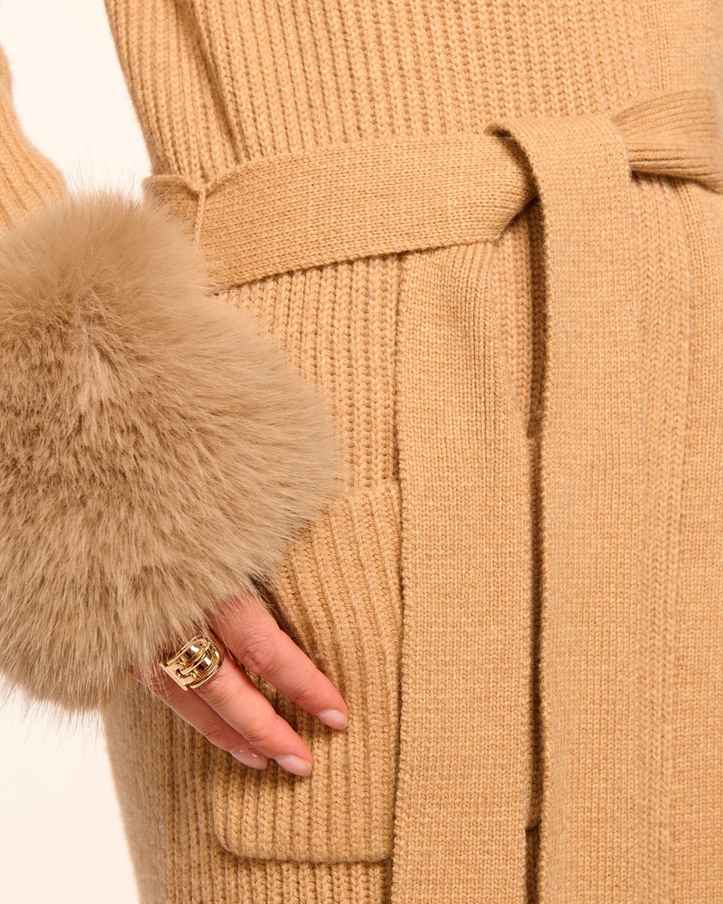 Louise Wool Blend Faux Fur Trim Duster Sweater