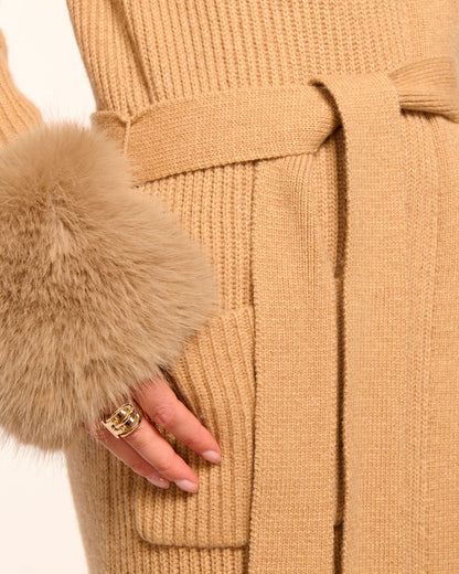 Louise Wool Blend Faux Fur Trim Duster Sweater